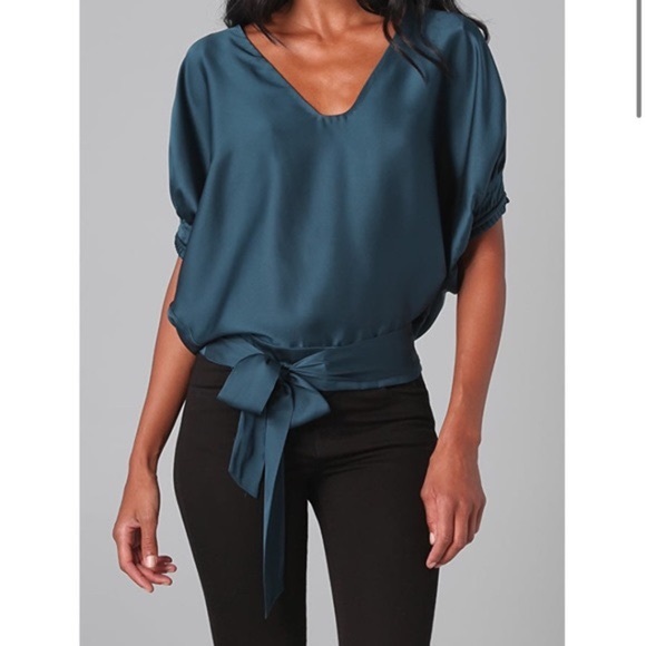 Diane von Furstenberg 'Edna' Silk Sash-Tie Blouse, Dark Teal, size 6 - Picture 4 of 16